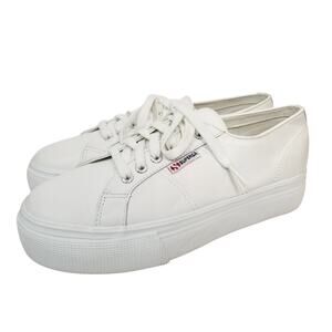 Superga Women's White Leather Platform Lace Up Sneakers Size 41.5 US 10